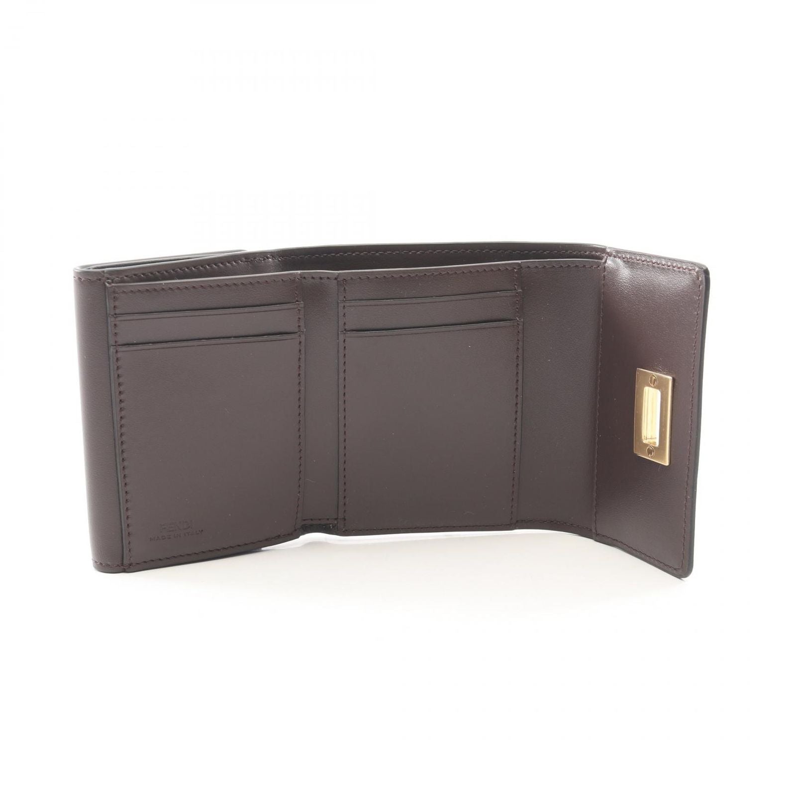 Fendi Trifold Wallet Way Black Chocolate Brown Leather Way Small — view 3