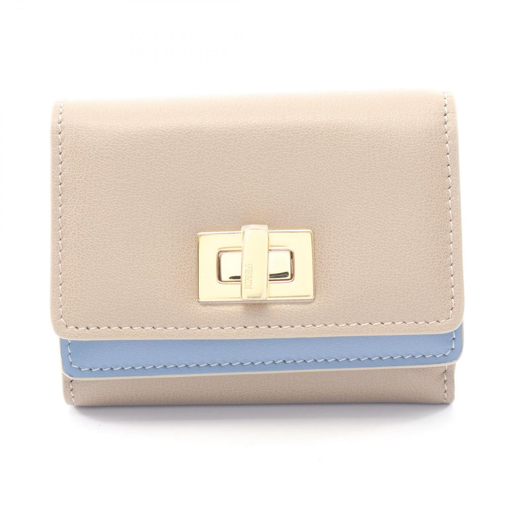 Fendi Trifold Wallet Way Dove Gray Light Blue Leather Way Small