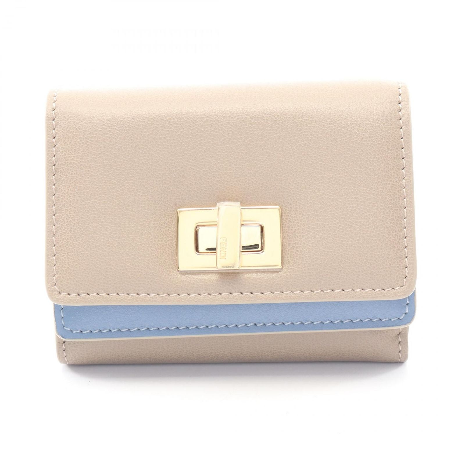 Fendi Trifold Wallet Way Dove Gray Light Blue Leather Way Small