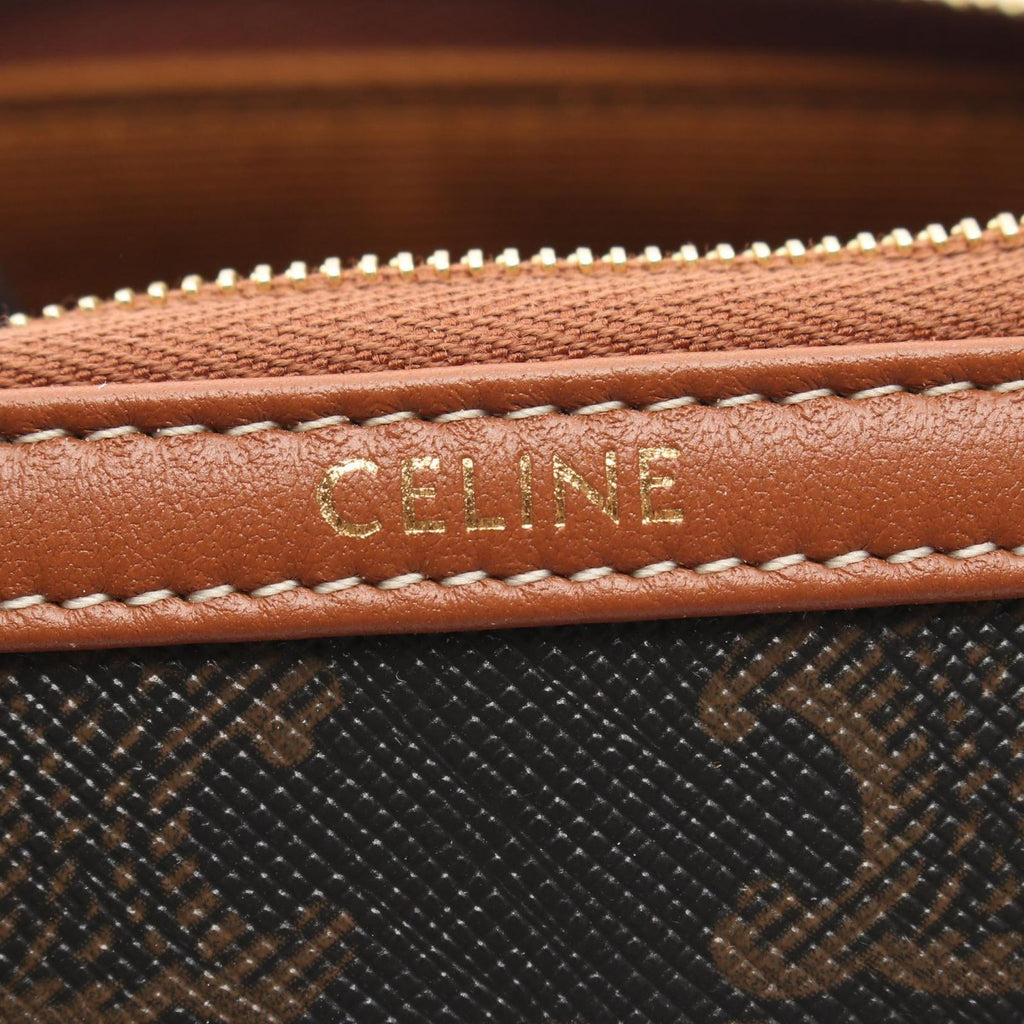 Celine Shoulder Bag Chain Clutch Triomphe Brown Canvas Leather — view 4
