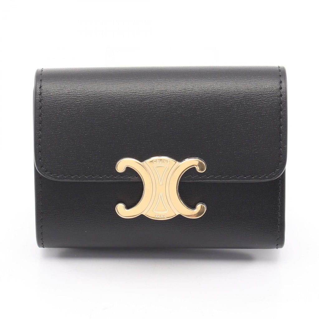 Celine Trifold Wallet Compact Triomphe Black Leather