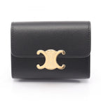 Celine Trifold Wallet Compact Triomphe Black Leather