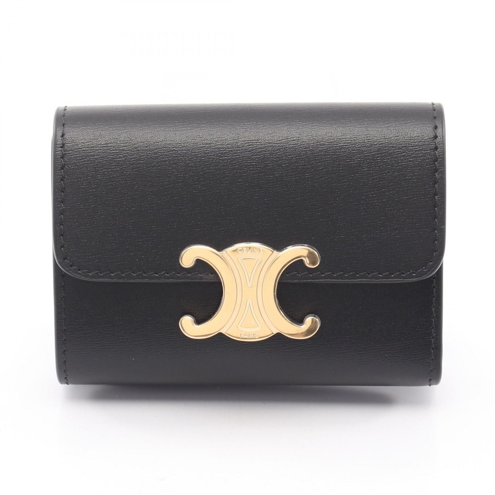 Celine Trifold Wallet Compact Triomphe Black Leather