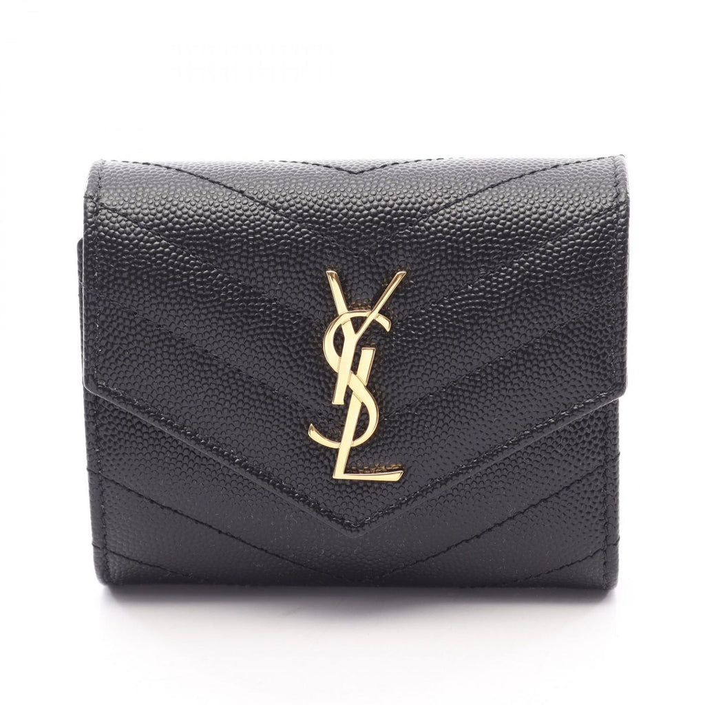 Saint Laurent Paris Trifold Wallet Cassandra Multi Fold Black Leather