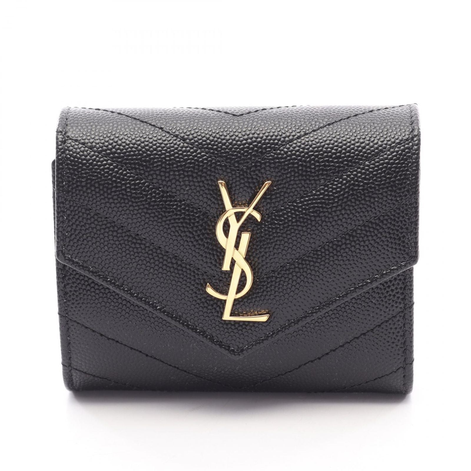 Saint Laurent Paris Trifold Wallet Cassandra Multi Fold Black Leather