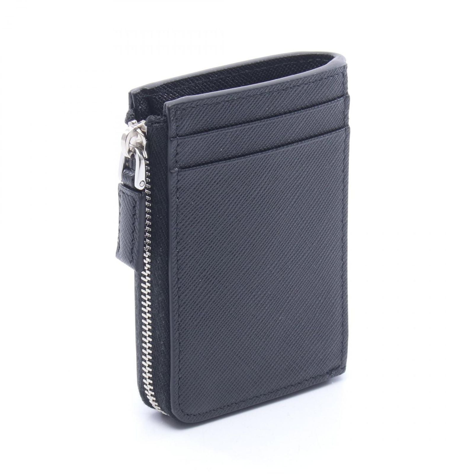 Prada Coin Case Saffiano Triang Card Black Leather — view 2