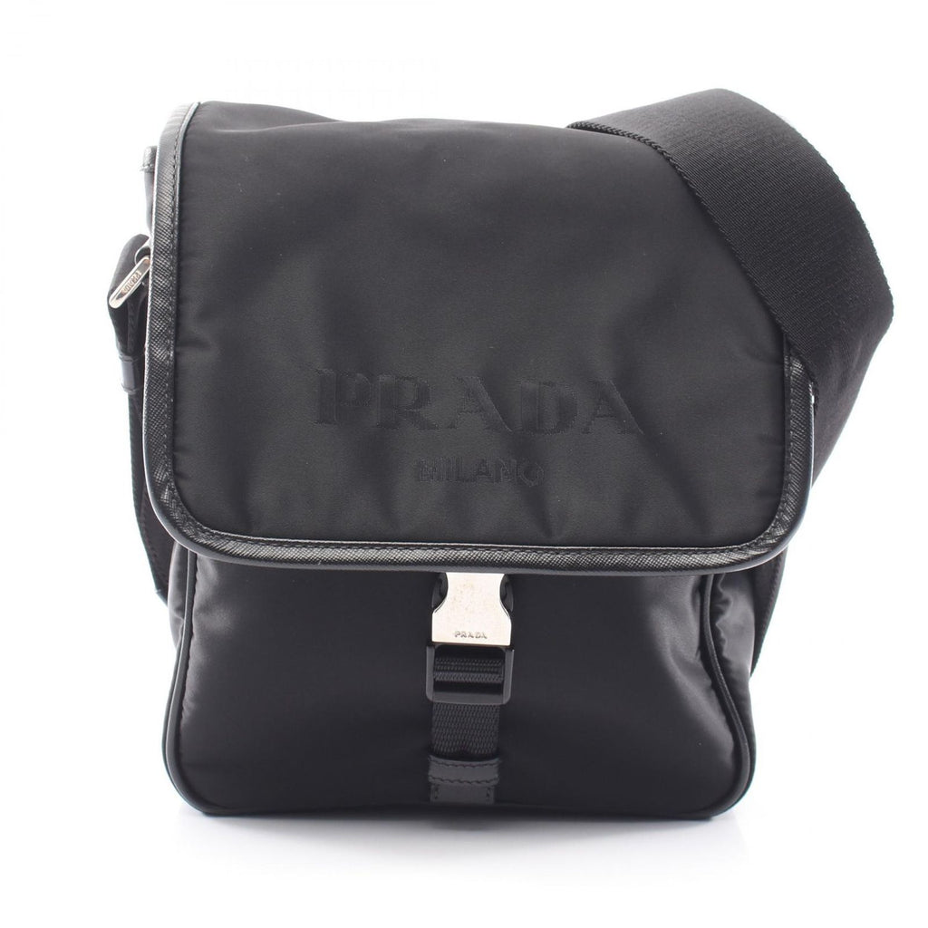 Prada Shoulder Bag Black Nylon Saffiano Leather