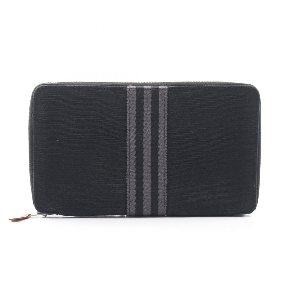Hermes Round Wallet Fourre Tout Purse GM Black Canvas
