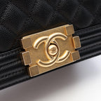 Chanel Shoulder Bag Boy Small Black Caviar Leather Chain — view 7