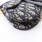Dior Handbag Saddle Oblique 2-Way Navy Canvas Leather Bag Mini — view 5