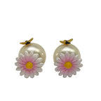 Dior Earrings Tribal Daisy White Pink Multi Bee Flower