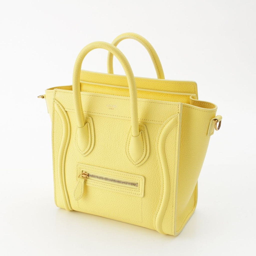 Celine Luggage Nano Drummed Calfskin Leather 2-Way Shoulder Handbag Yellow — view 2