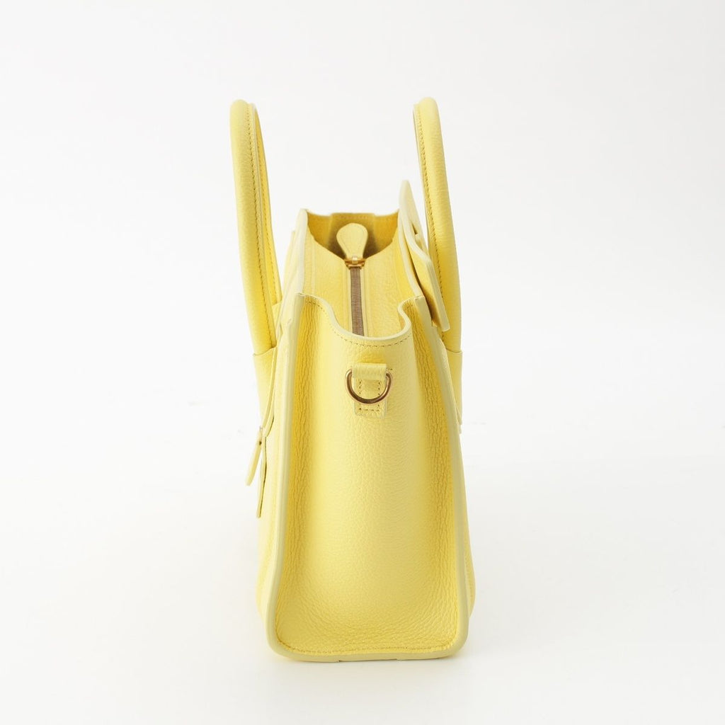Celine Luggage Nano Drummed Calfskin Leather 2-Way Shoulder Handbag Yellow — view 3