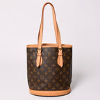 Louis Vuitton Bucket PM Handbag Monogram Brown Leather Gold