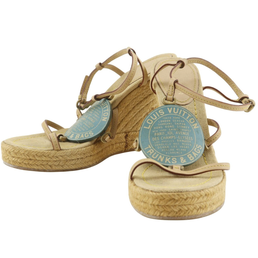 Louis Vuitton Trunks&bag Wedge Sole Linen Beige Sandals
