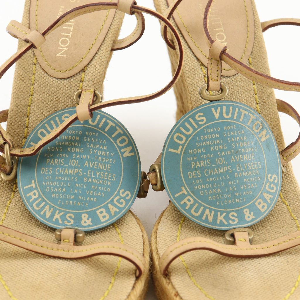 Louis Vuitton Trunks&bag Wedge Sole Linen Beige Sandals — view 7
