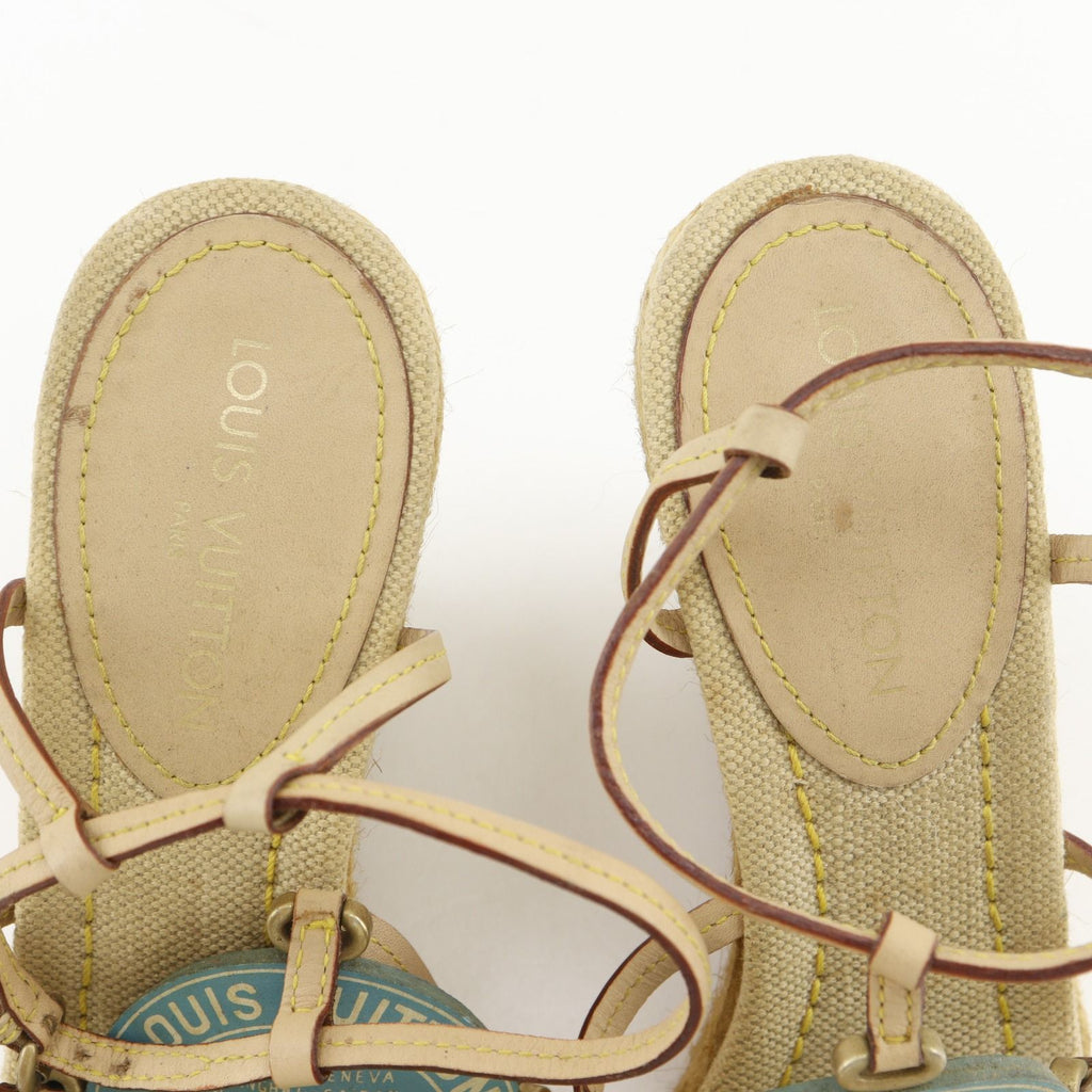 Louis Vuitton Trunks&bag Wedge Sole Linen Beige Sandals — view 6