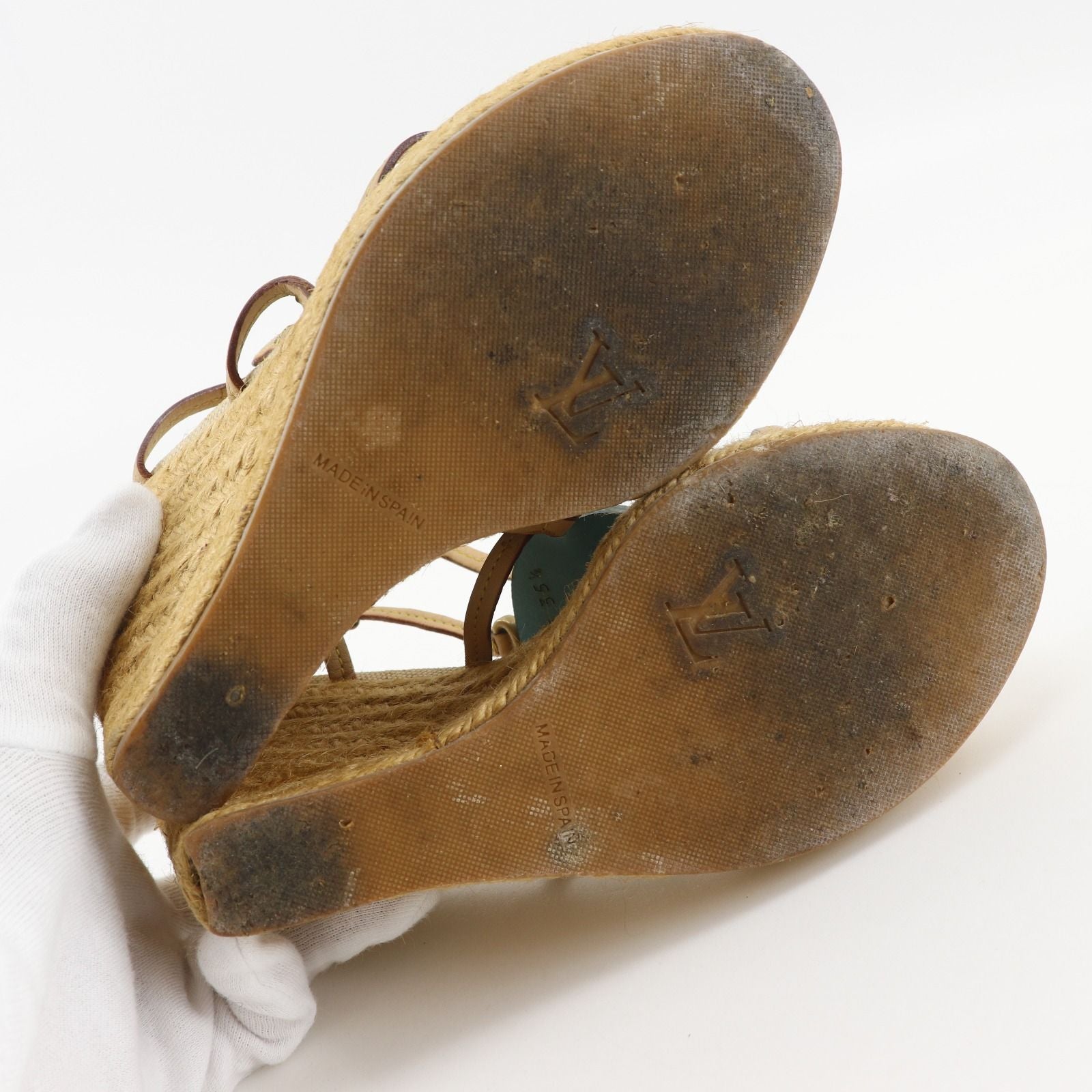 Louis Vuitton Trunks&bag Wedge Sole Linen Beige Sandals — view 5