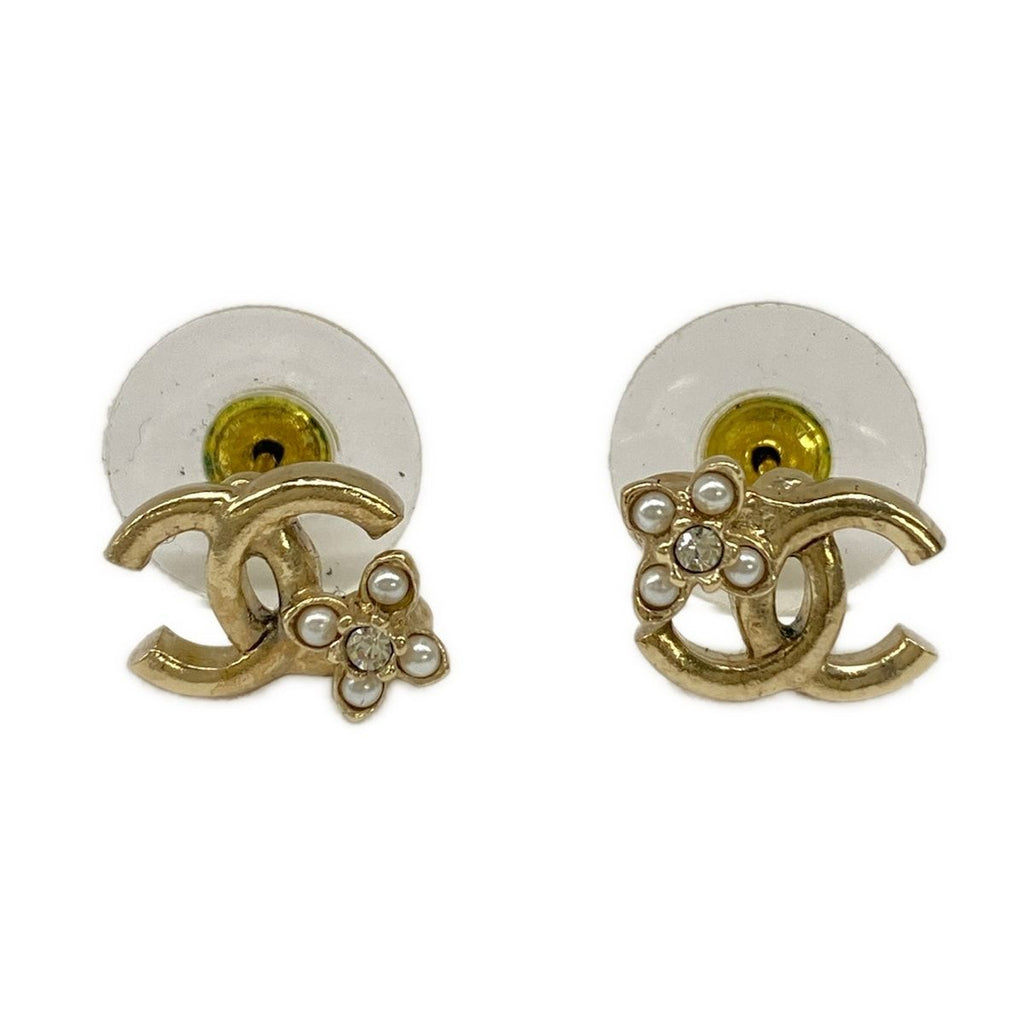 Chanel Earrings CC Logo Gold White Clear