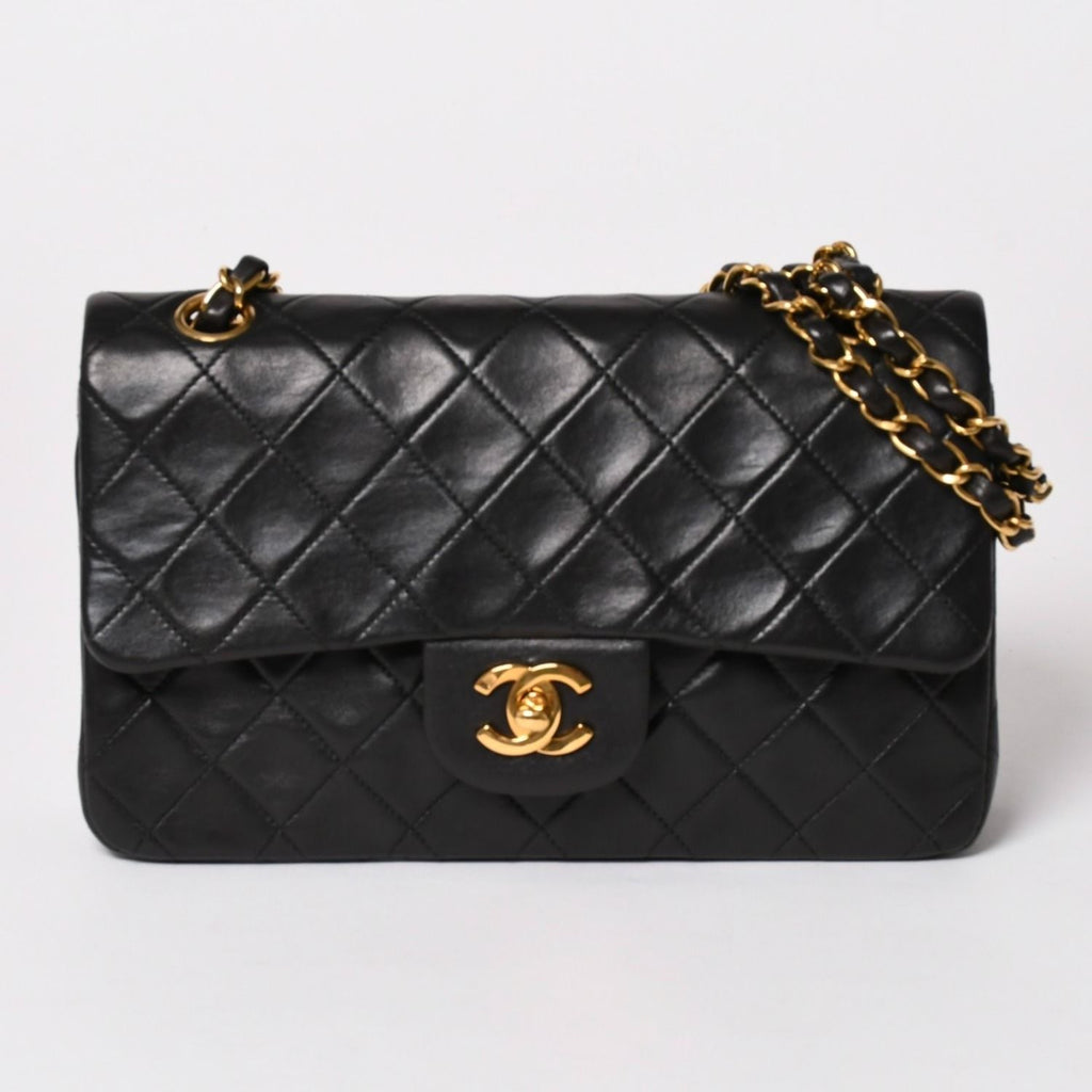 Chanel Quilted 23 Double Flap Chain Shoulder Bag CC Logo Lambskin Black