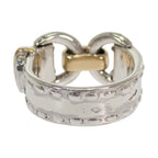 Hermes Montevideo Vintage Ring 49 925 Sterling Silver Gold Belt Motif
