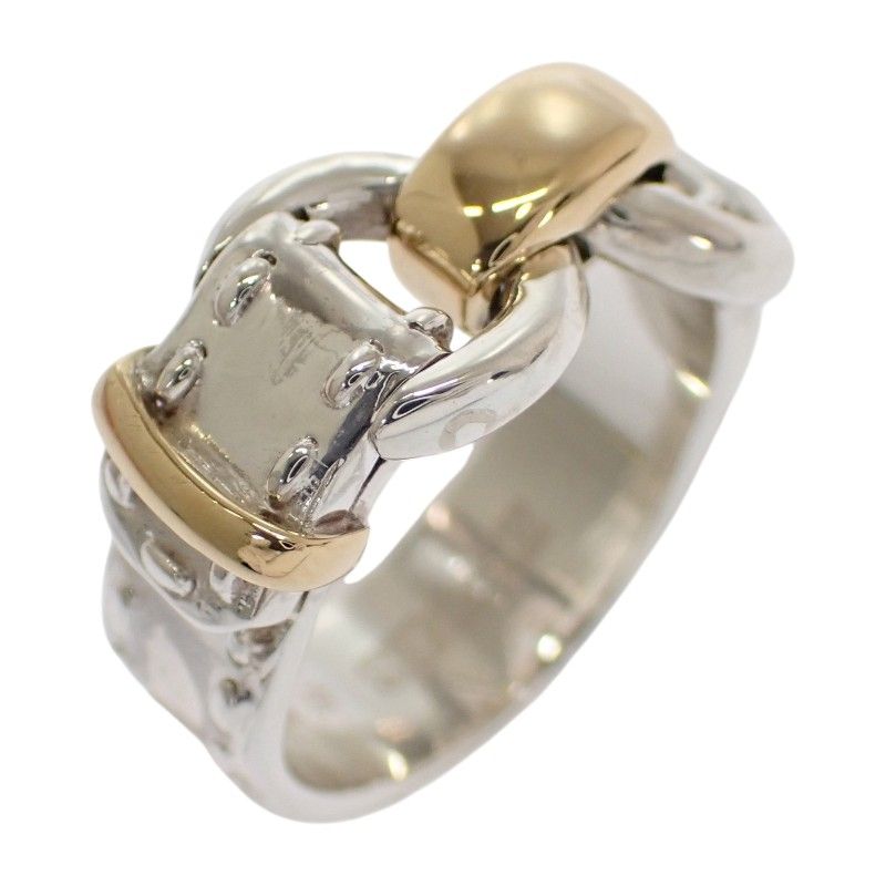 Hermes Montevideo Vintage Ring 49 925 Sterling Silver Gold Belt Motif