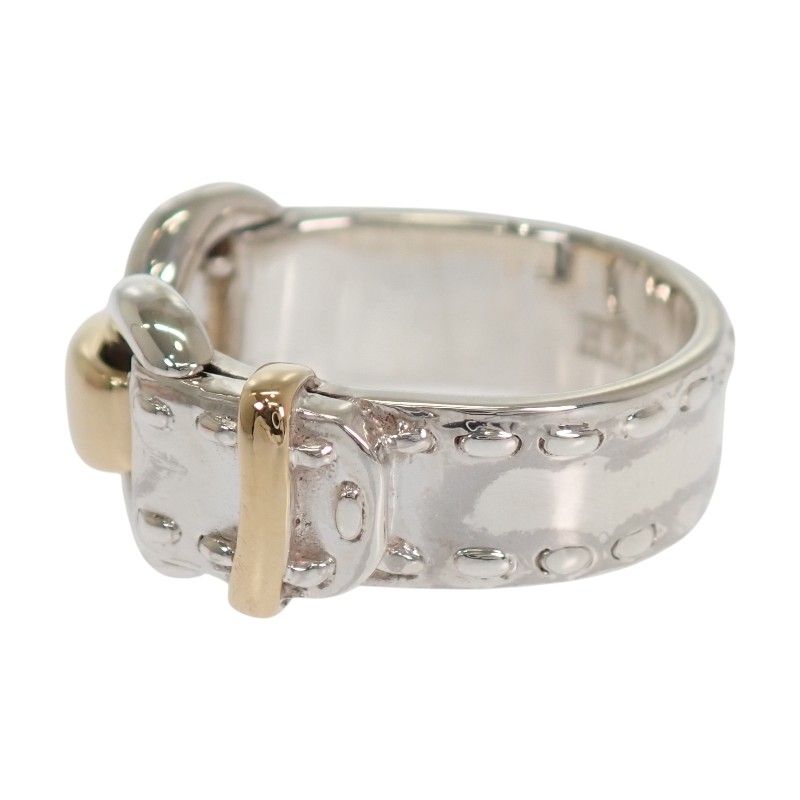 Hermes Montevideo Vintage Ring 49 925 Sterling Silver Gold Belt Motif