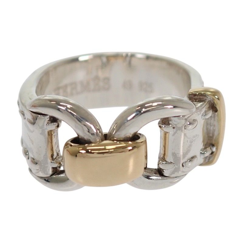 Hermes Montevideo Vintage Ring 49 925 Sterling Silver Gold Belt Motif