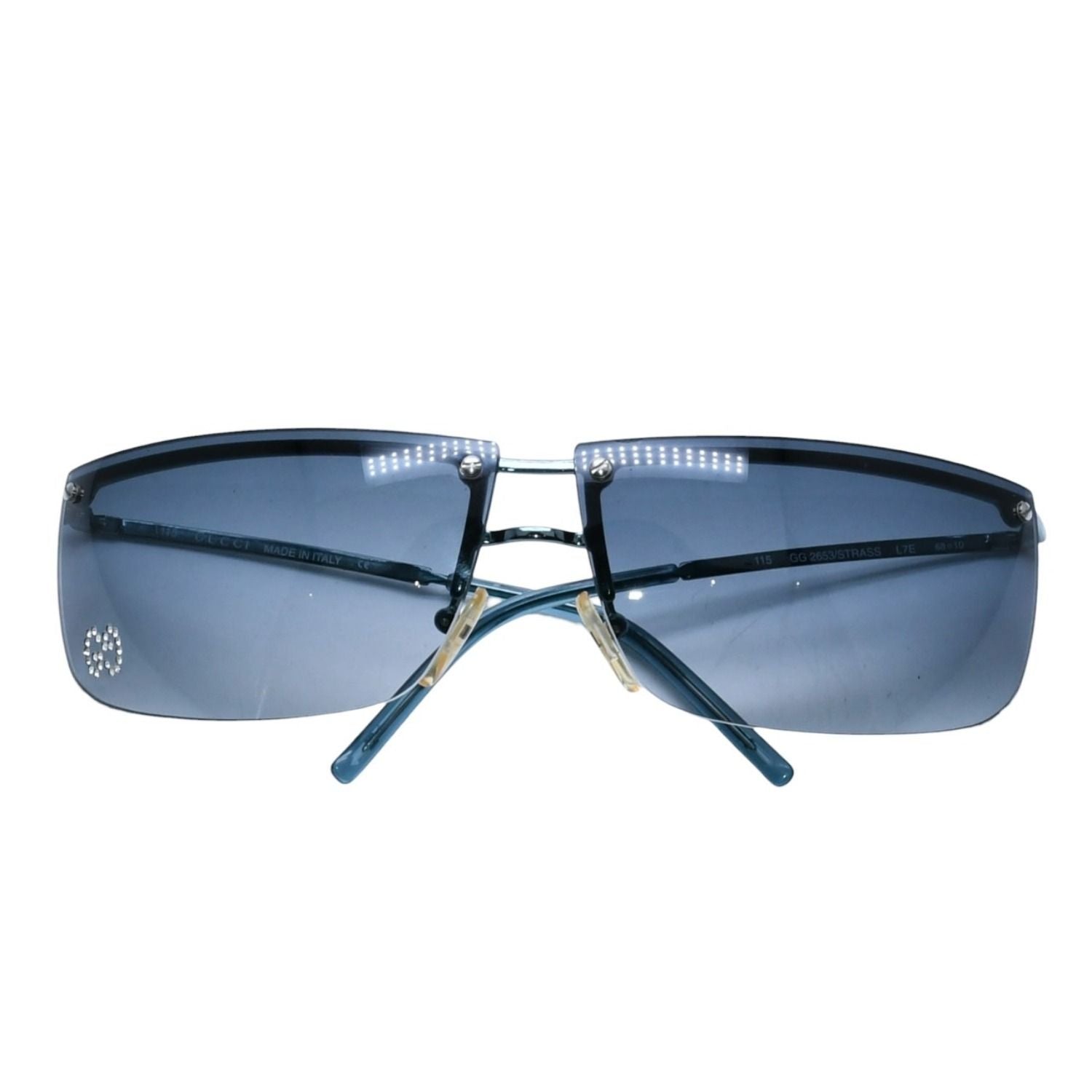 Gucci Rimless Shield Sunglasses Metal Blue Light Y2k Rhinestone GG Logo — view 2
