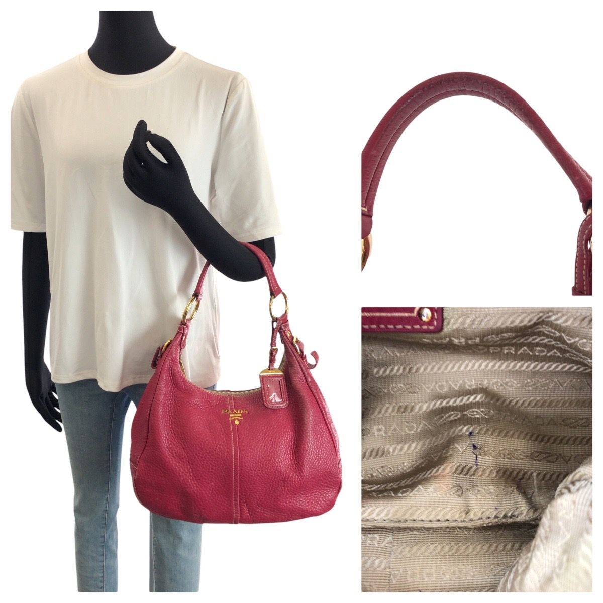 Prada Vitello Daino Hobo Pink Gold Leather Shoulder — view 7