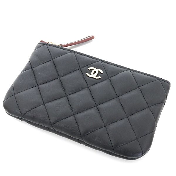 Chanel Classic Small Zip Pouch Lambskin Black Quilted Cosmetic Mini Wallet — view 6