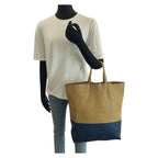 Celine Horizontal Cabas Bicolor Beige Blue Gold Leather Tote — view 7