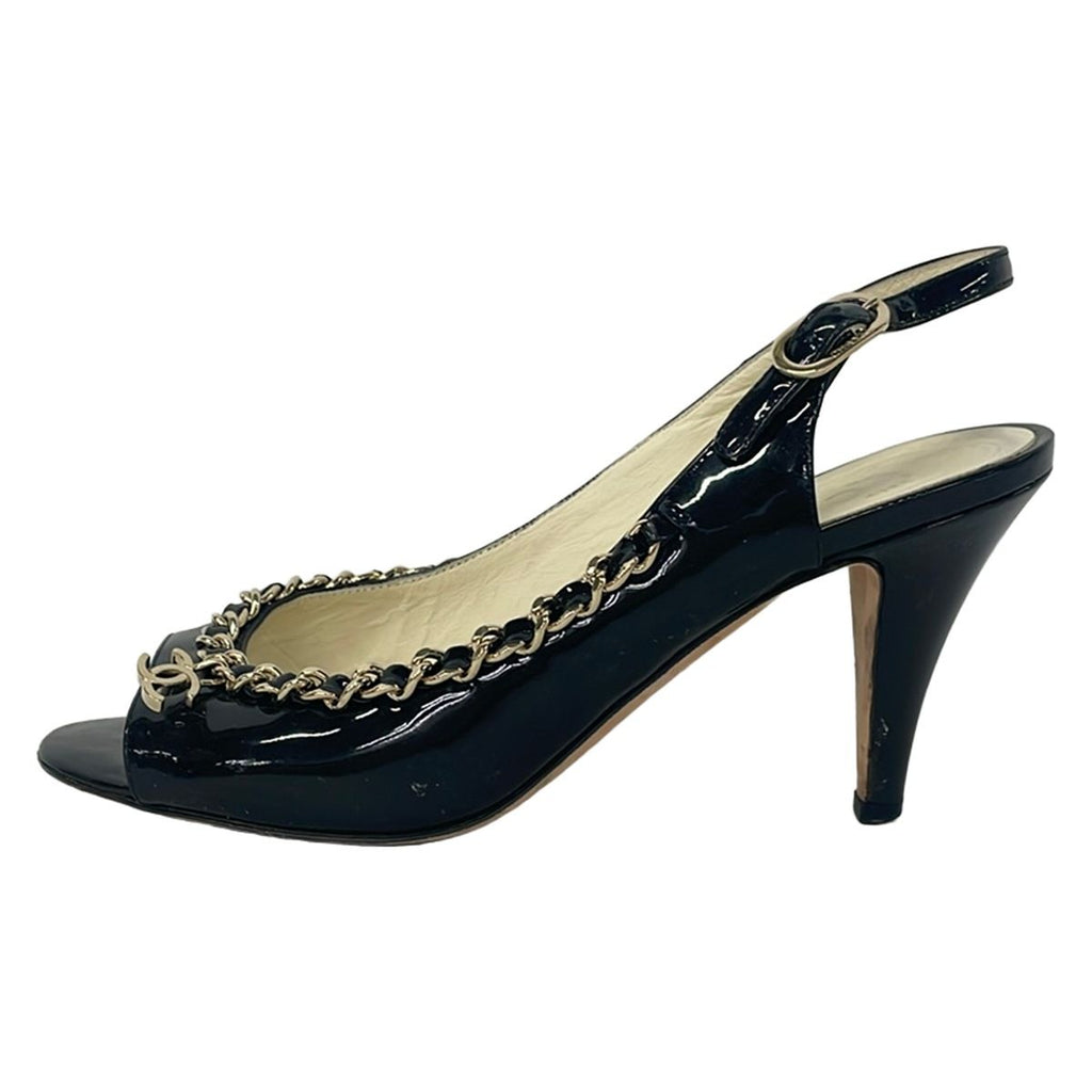 Chanel Sandals 35.5 C Black Chain Leather