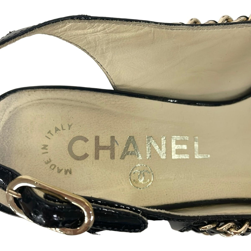 Chanel Sandals 35.5 C Black Chain Leather — view 5