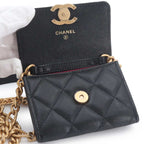 Chanel Quilted Bracelet on Chain Shoulder Card Case Caviar Leather Black — view 7