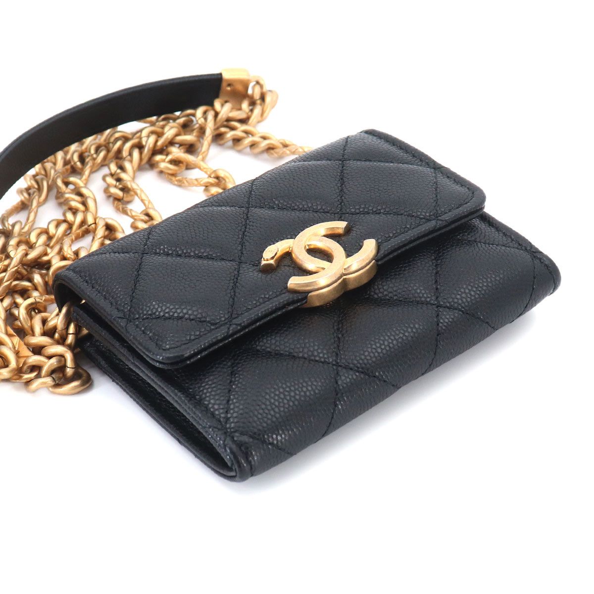 Chanel Quilted Bracelet on Chain Shoulder Card Case Caviar Leather Black — view 5