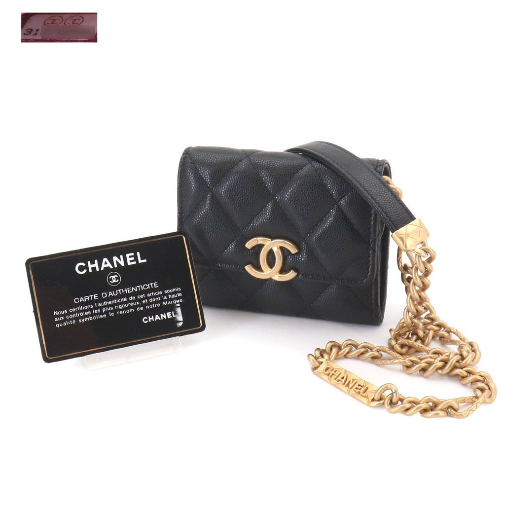 Chanel Quilted Bracelet on Chain Shoulder Card Case Caviar Leather Black — view 2