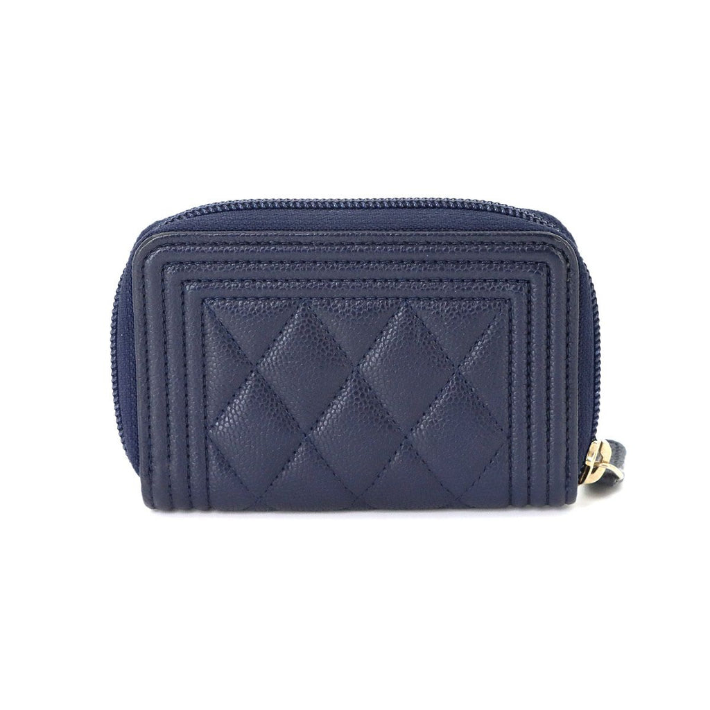 Chanel Boy Zip Coin Purse Caviar Leather Navy Gold — view 2