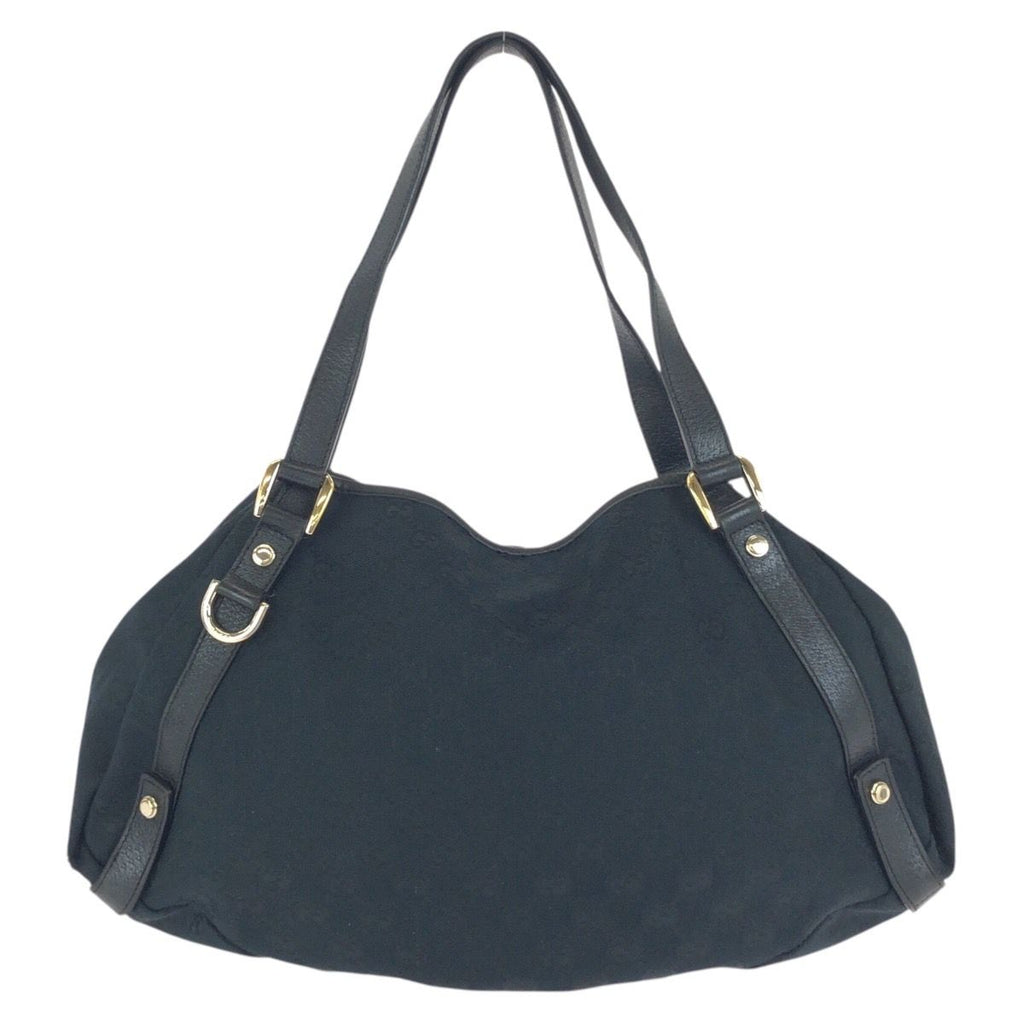 Gucci Abbey Black Gold GG Canvas Leather Tote Shoulder