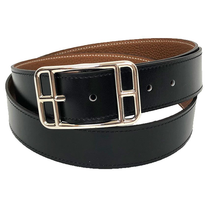 Hermes Leather Belt Capecod Reversible 100 Togo Box Calf Black Camel New Vintage