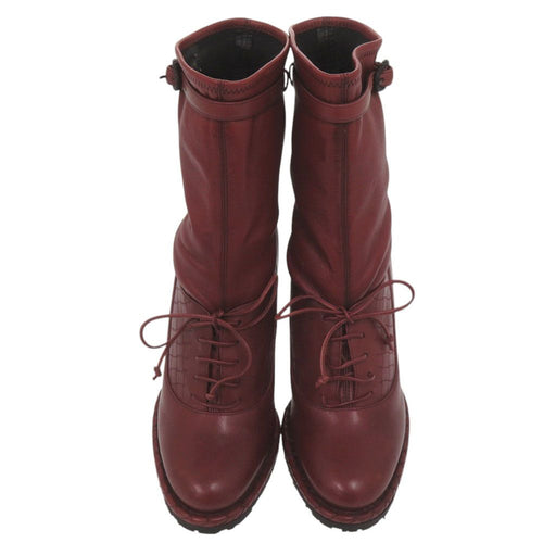 Bottega Veneta Intrecciato Stitch Wedge Ankle Boots 36) Leather Wine — view 2