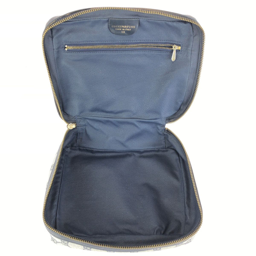 Gucci Sherry Line Gray Black Gold GG Supreme Canvas Leather 38 Pouch Case — view 8