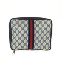 Gucci Sherry Line Gray Black Gold GG Supreme Canvas Leather 38 Pouch Case