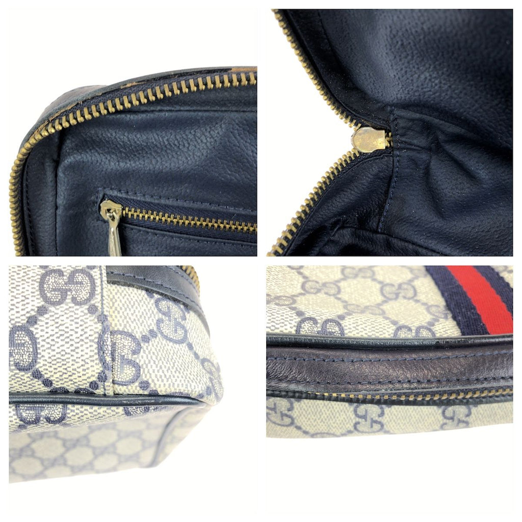 Gucci Sherry Line Gray Black Gold GG Supreme Canvas Leather 38 Pouch Case — view 6