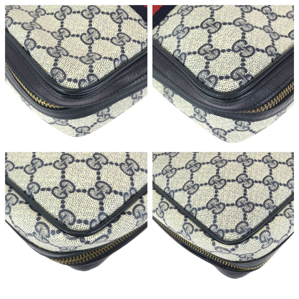 Gucci Sherry Line Gray Black Gold GG Supreme Canvas Leather 38 Pouch Case — view 4