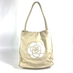Chanel Shoulder Bag Camellia Logo Leather Beige