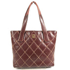 Chanel Tote Wild Stitch CC Logo Leather Wine