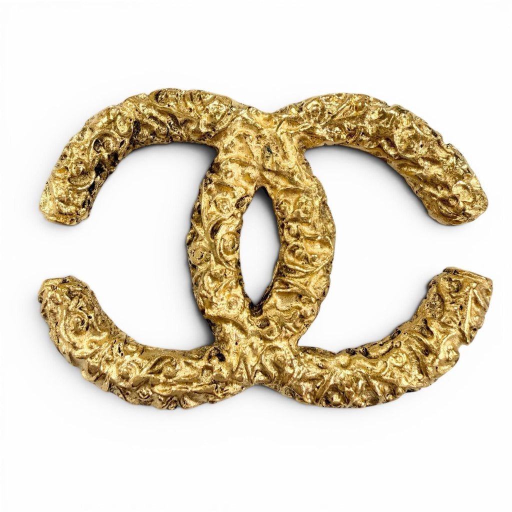 Chanel Vintage CC Logo Lava Brooch Gold