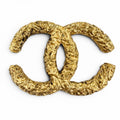 Chanel Vintage CC Logo Lava Brooch Gold