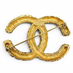 Chanel Vintage CC Logo Lava Brooch Gold — view 3